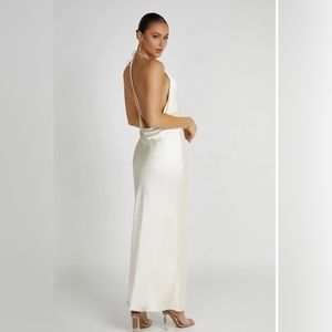 MESHKI Satin Halter Maxi Dress (xxs, ivory)